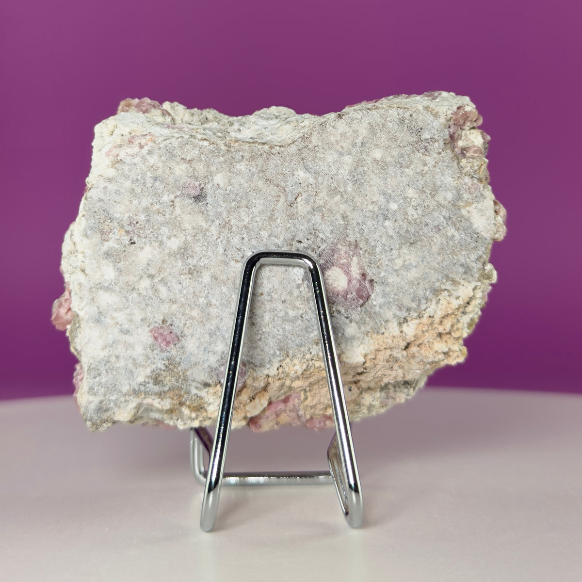 Pink Garnet Specimen from Mexico with Silver Stand