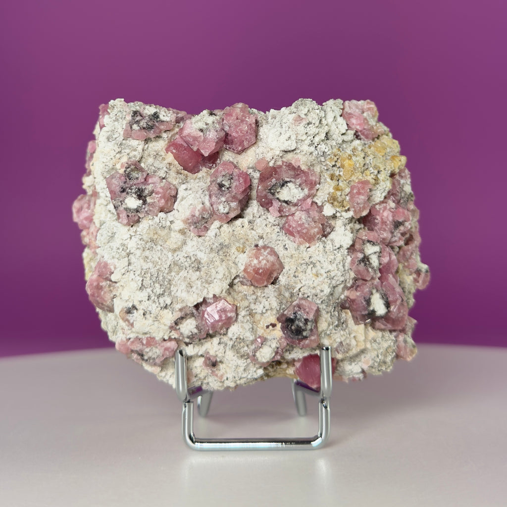 Pink Garnet Specimen from Mexico with Silver Stand