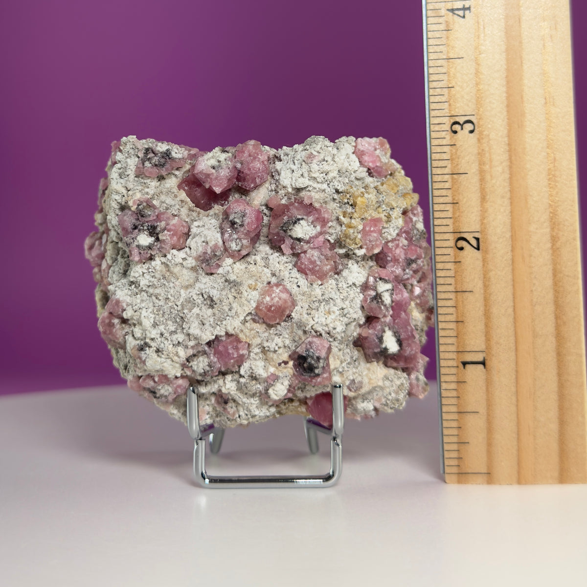 Pink Garnet Specimen from Mexico with Silver Stand