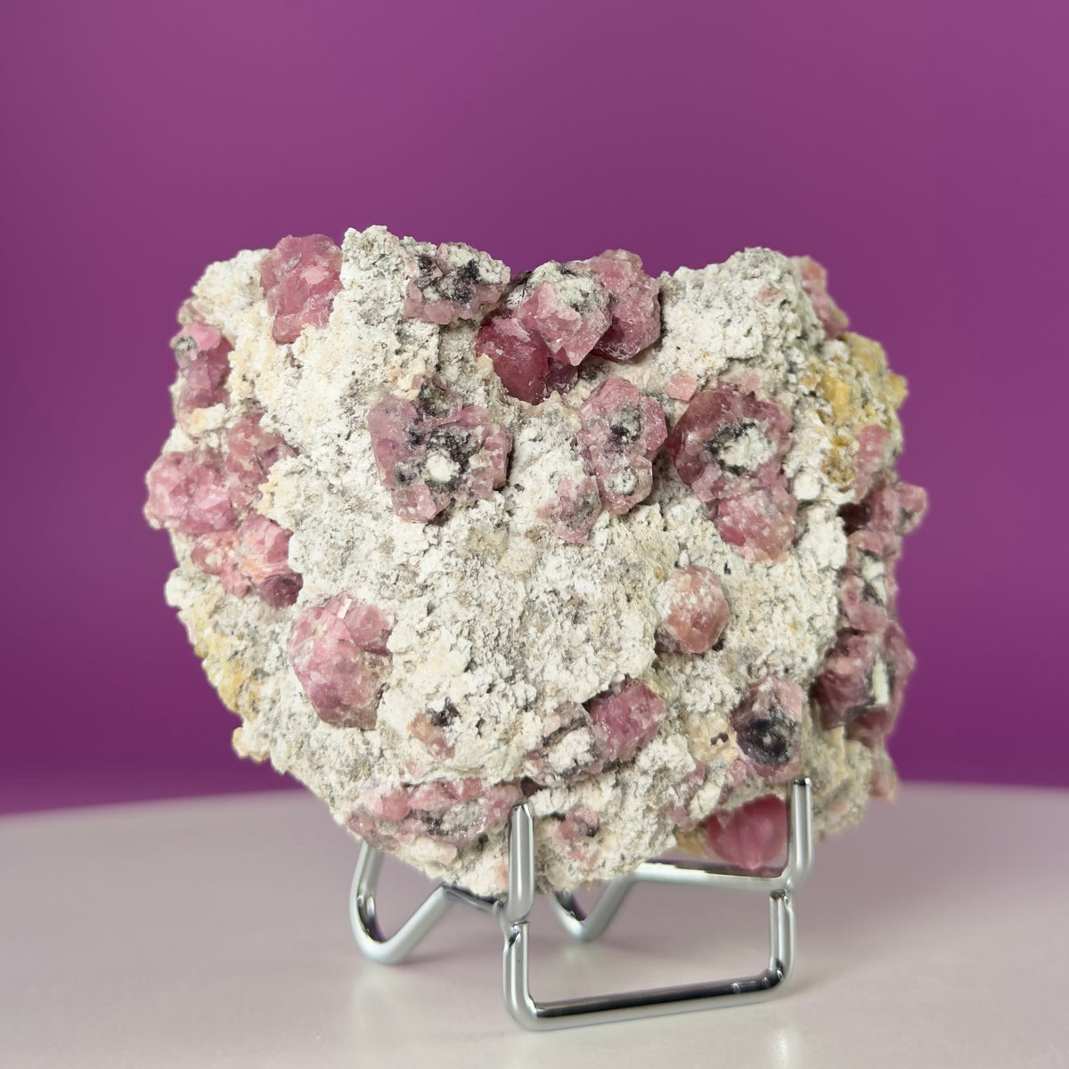 Pink Garnet Specimen from Mexico with Silver Stand