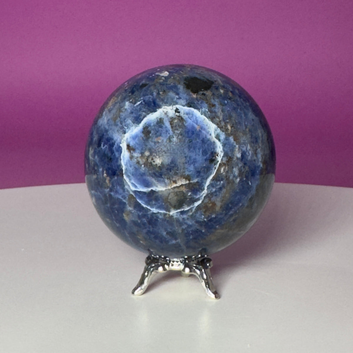 Sodalite Sphere with Silver Metal Stand