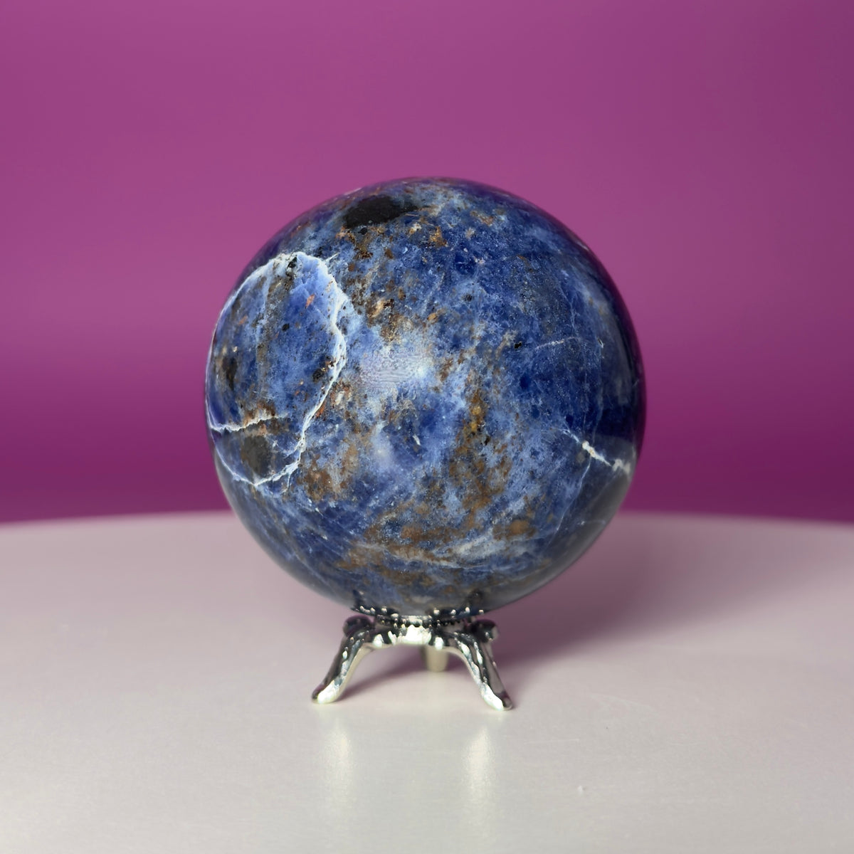 Sodalite Sphere with Silver Metal Stand