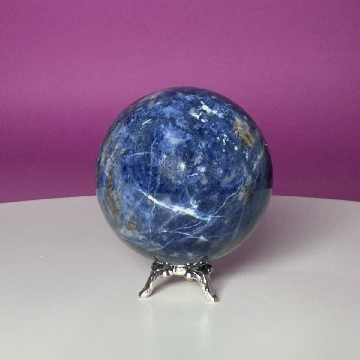 Sodalite Sphere with Silver Metal Stand