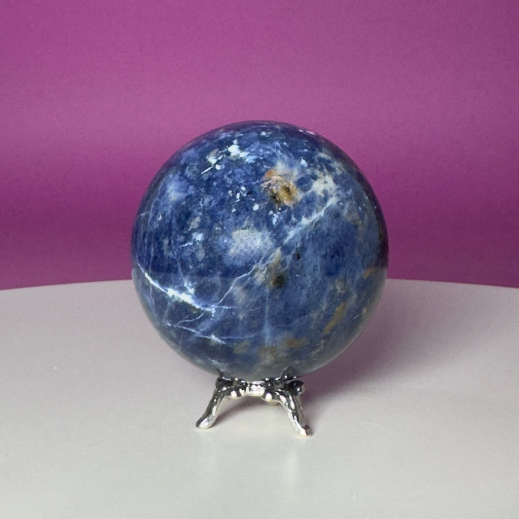 Sodalite Sphere with Silver Metal Stand