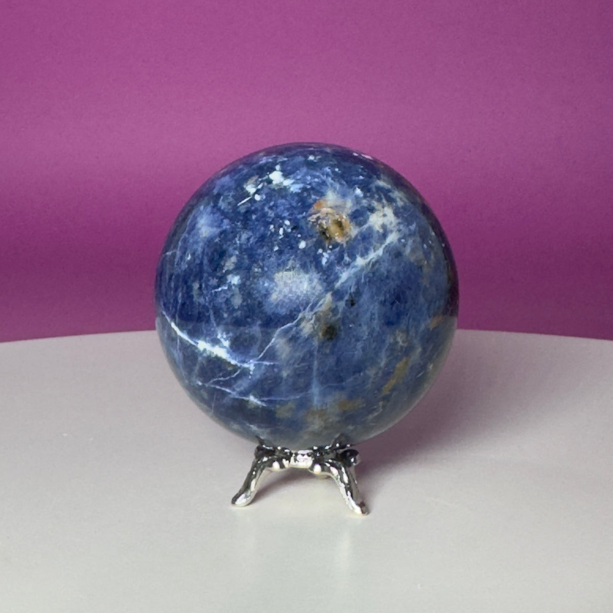 Sodalite Sphere with Silver Metal Stand