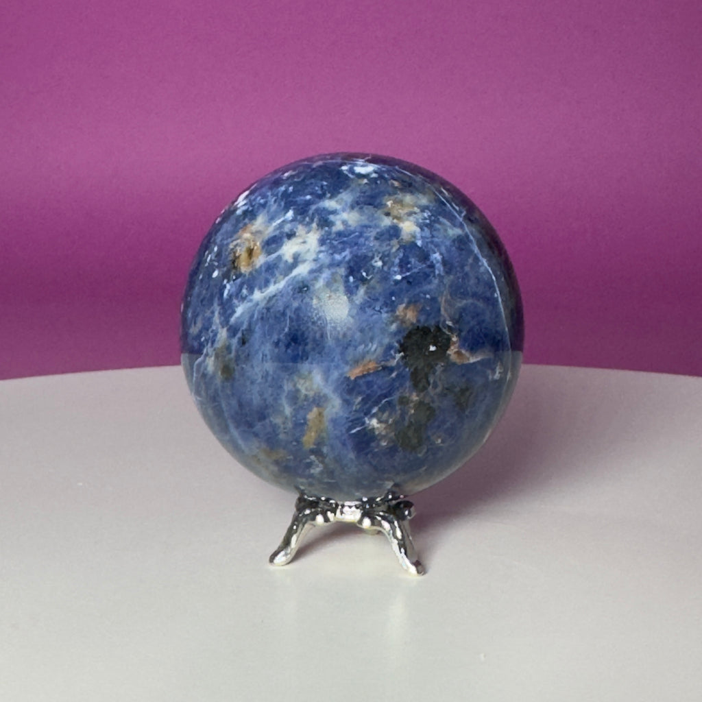 Sodalite Sphere with Silver Metal Stand