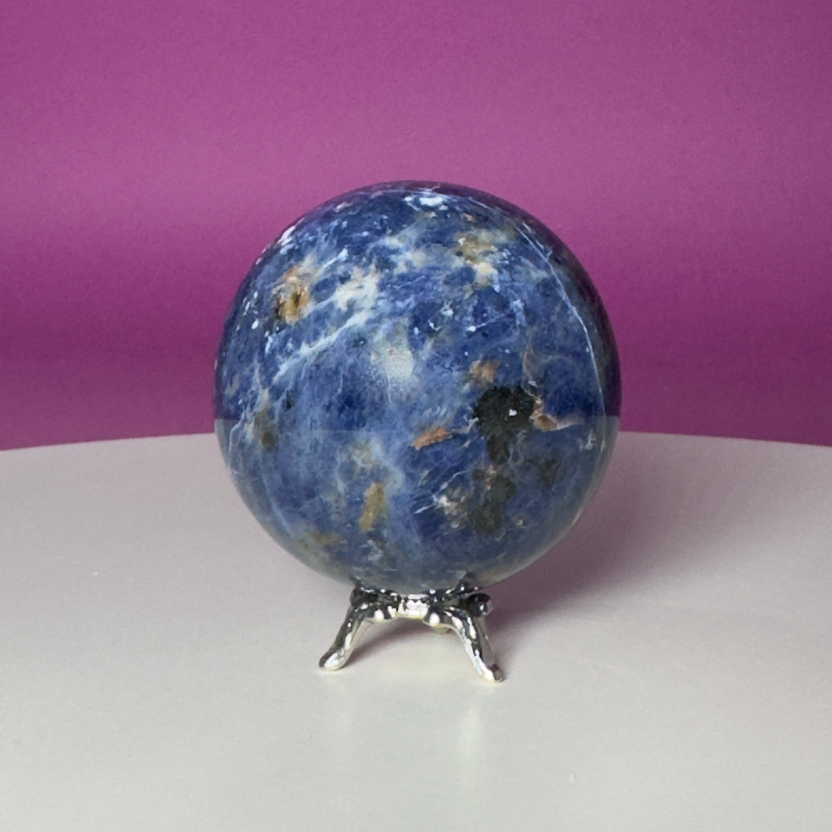 Sodalite Sphere with Silver Metal Stand