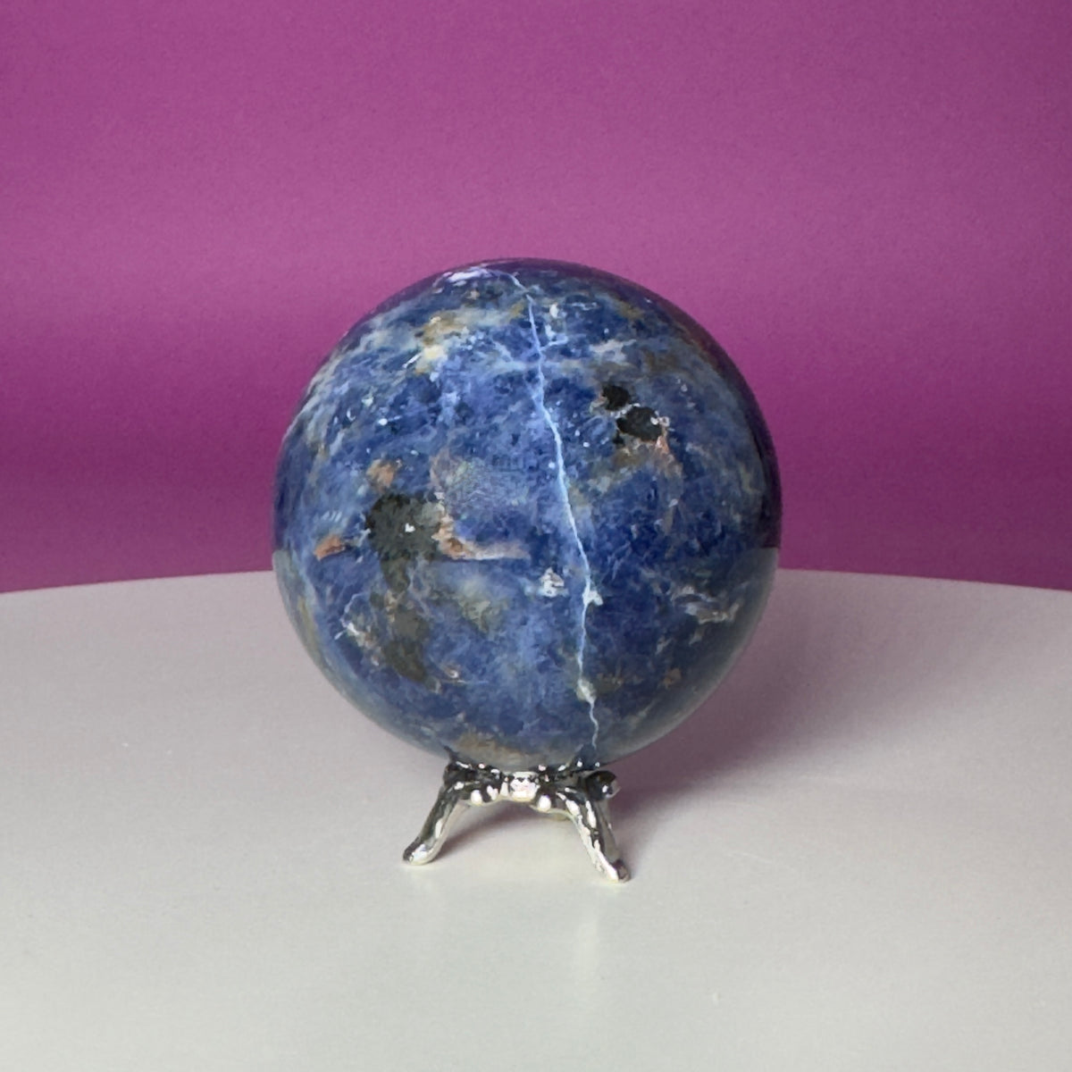 Sodalite Sphere with Silver Metal Stand