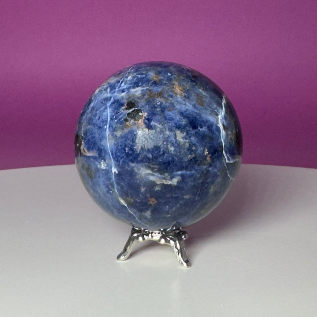 Sodalite Sphere with Silver Metal Stand