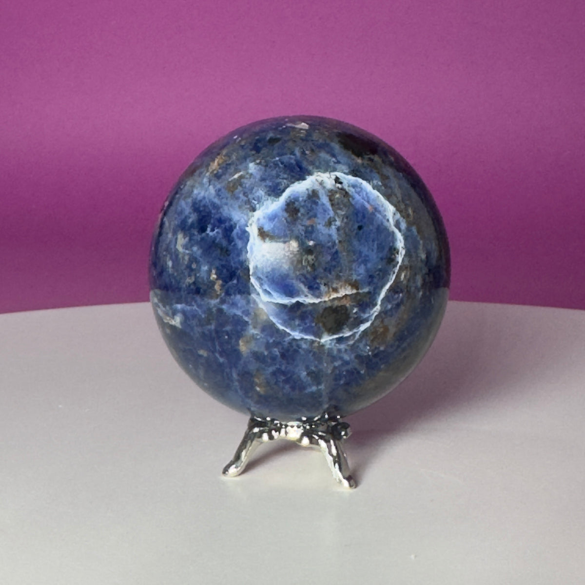 Sodalite Sphere with Silver Metal Stand