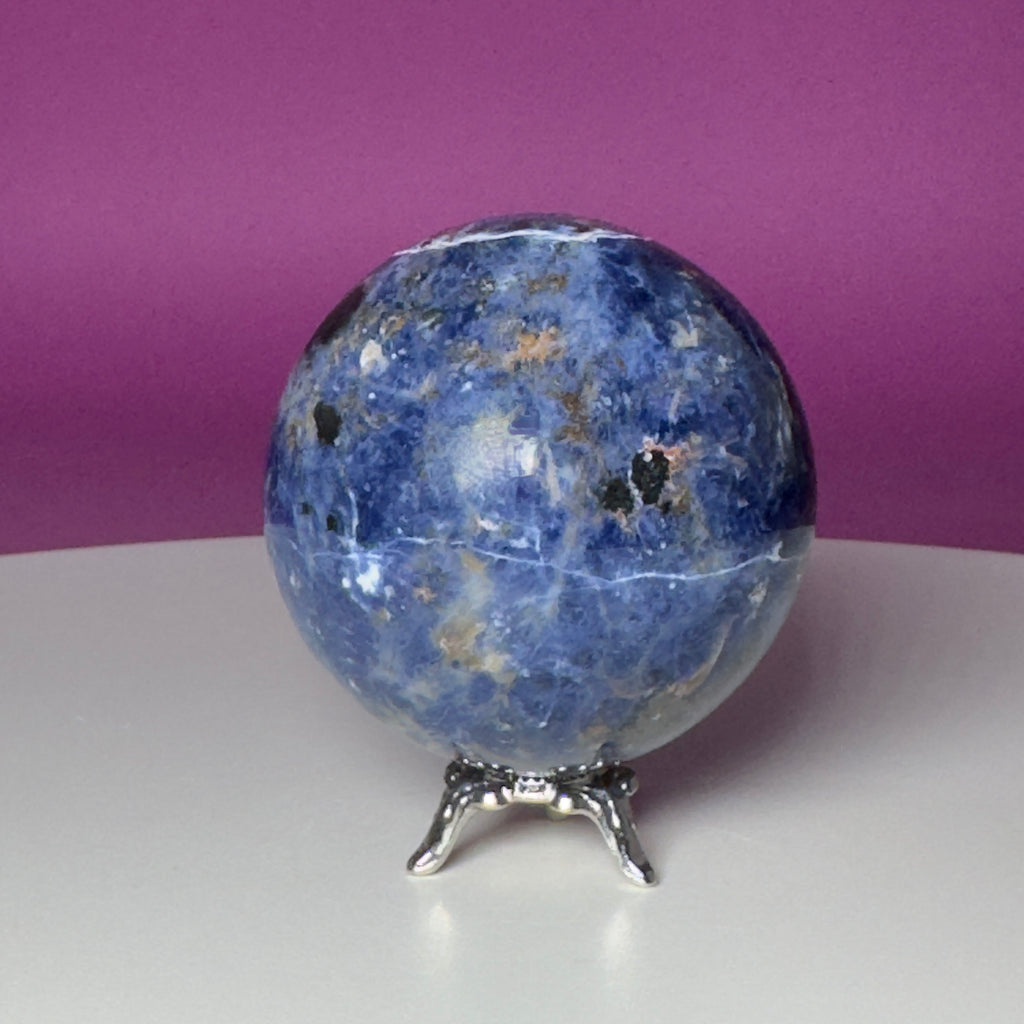 Sodalite Sphere with Silver Metal Stand