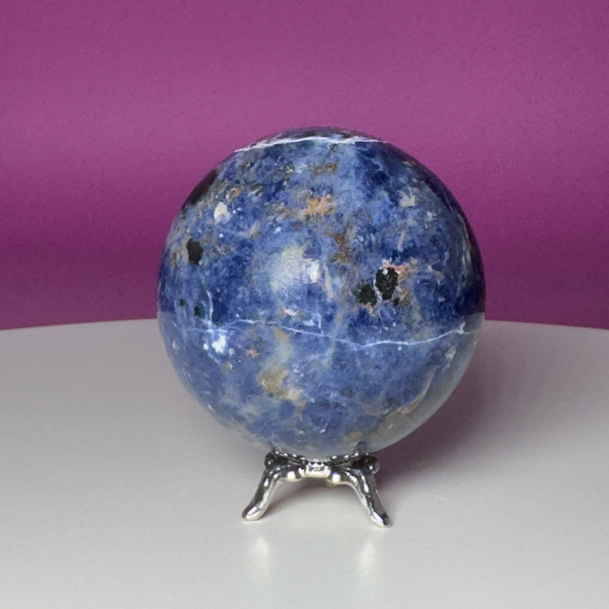 Sodalite Sphere with Silver Metal Stand
