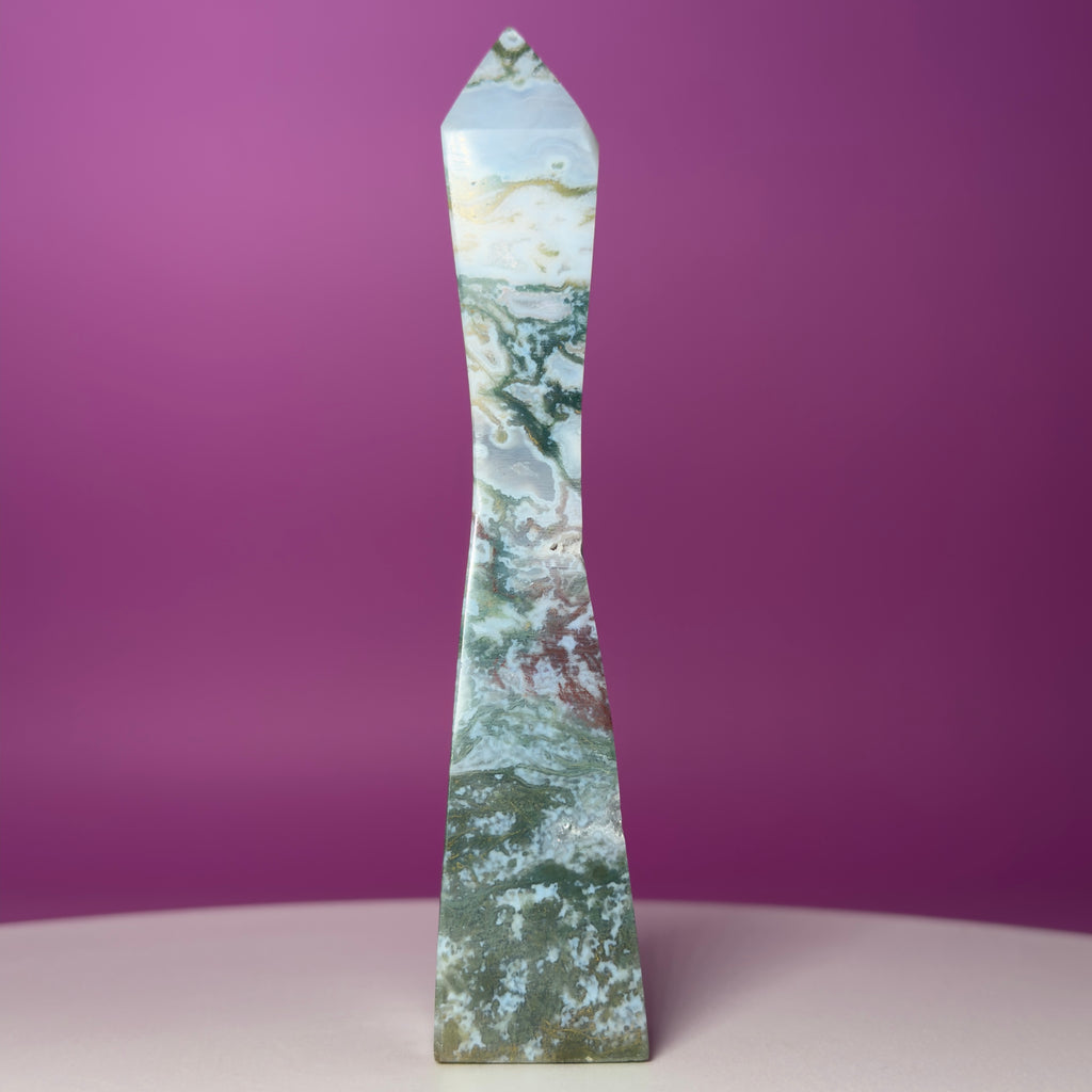 Moss Agate Tower – Tall 5.8 Inch Crystal Point