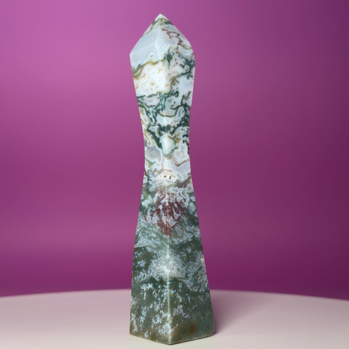 Moss Agate Tower – Tall 5.8 Inch Crystal Point