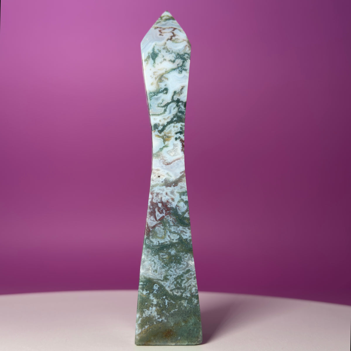 Moss Agate Tower – Tall 5.8 Inch Crystal Point
