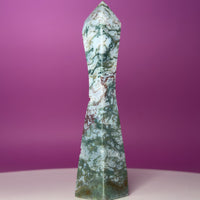 Moss Agate Tower – Tall 5.8 Inch Crystal Point