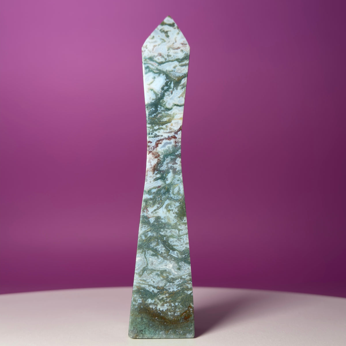 Moss Agate Tower – Tall 5.8 Inch Crystal Point