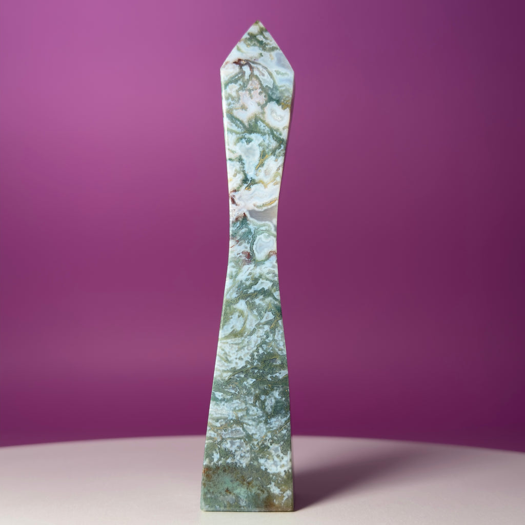 Moss Agate Tower – Tall 5.8 Inch Crystal Point