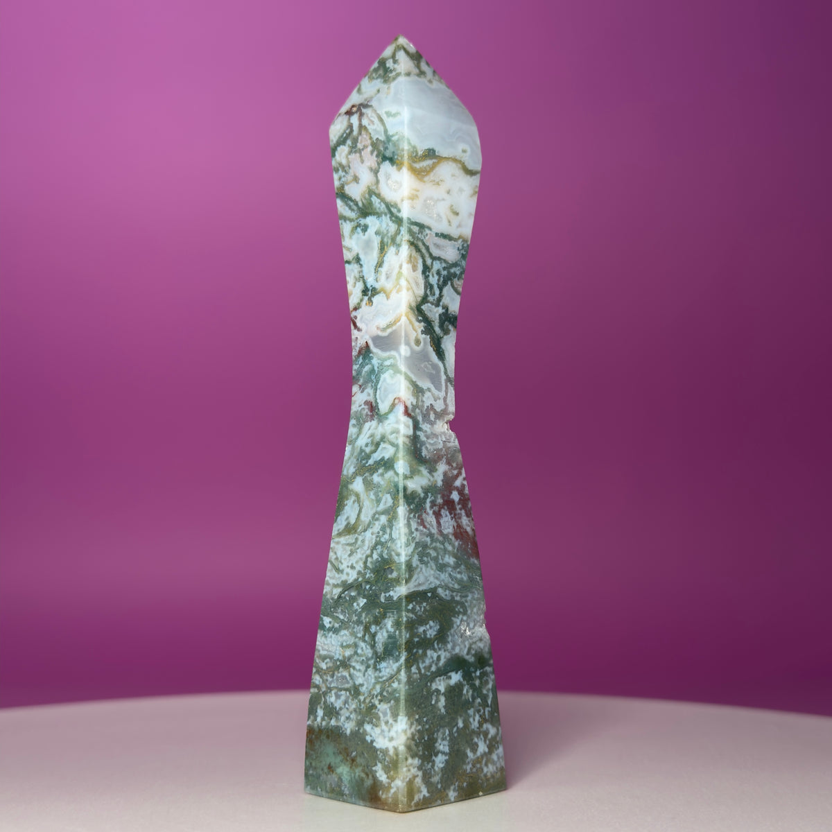 Moss Agate Tower – Tall 5.8 Inch Crystal Point