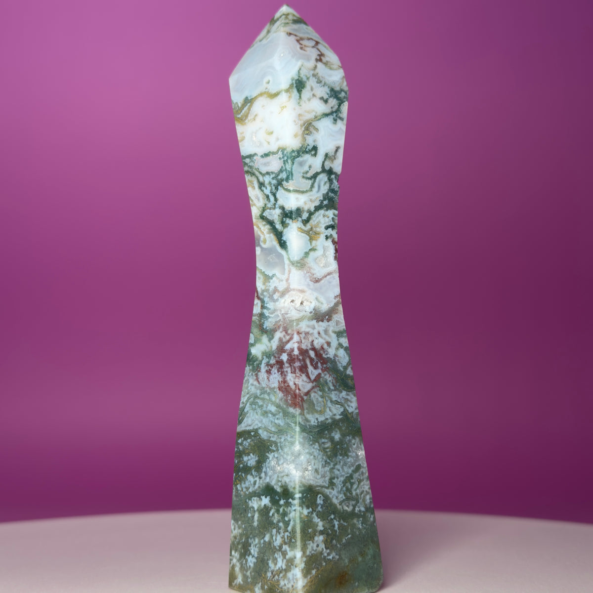 Moss Agate Tower – Tall 5.8 Inch Crystal Point
