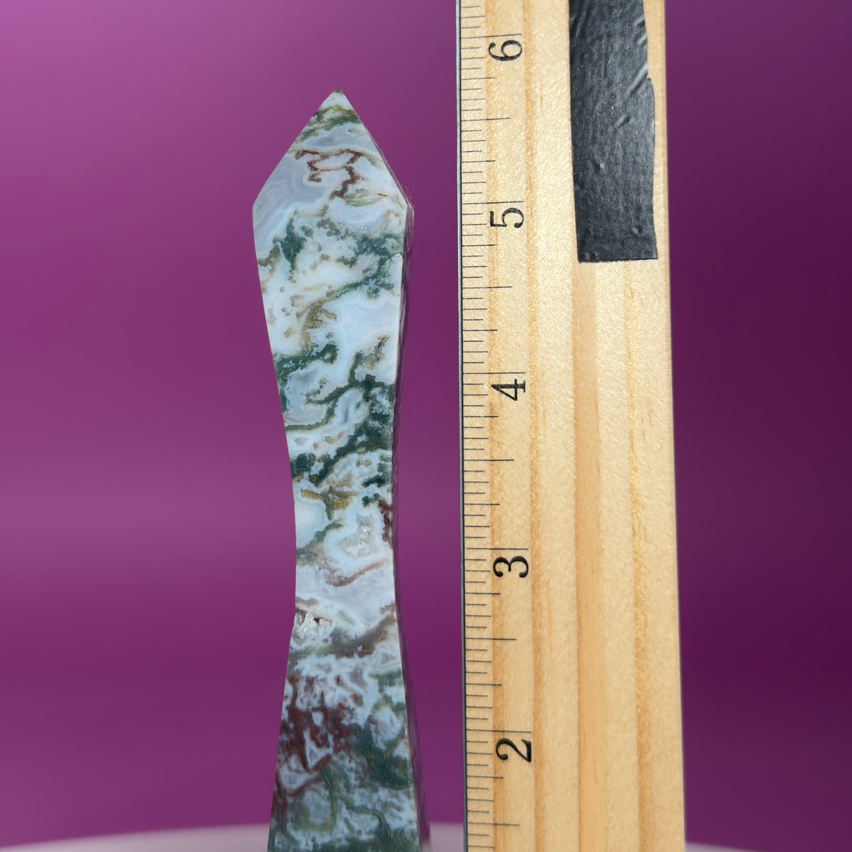 Moss Agate Tower – Tall 5.8 Inch Crystal Point