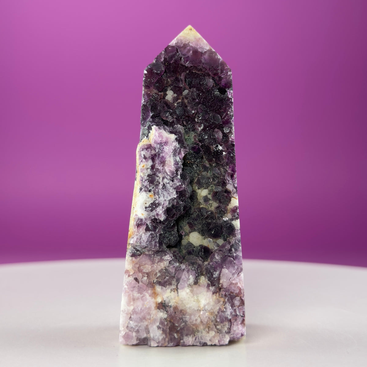 Purple Fluorite Druzy Tower with Natural Matrix – 163g