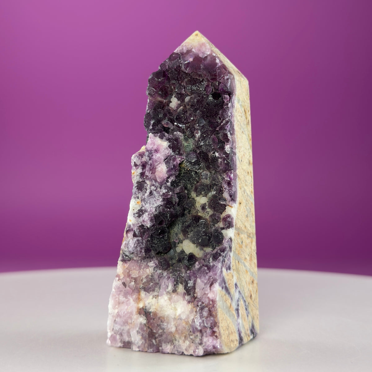 Purple Fluorite Druzy Tower with Natural Matrix – 163g