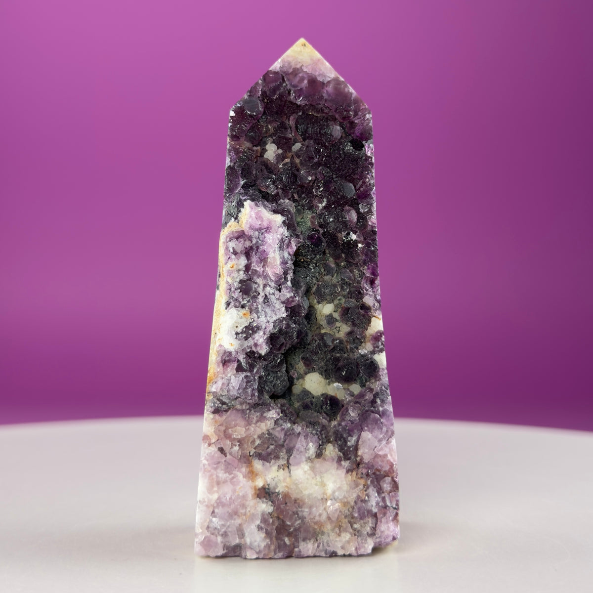 Purple Fluorite Druzy Tower with Natural Matrix – 163g