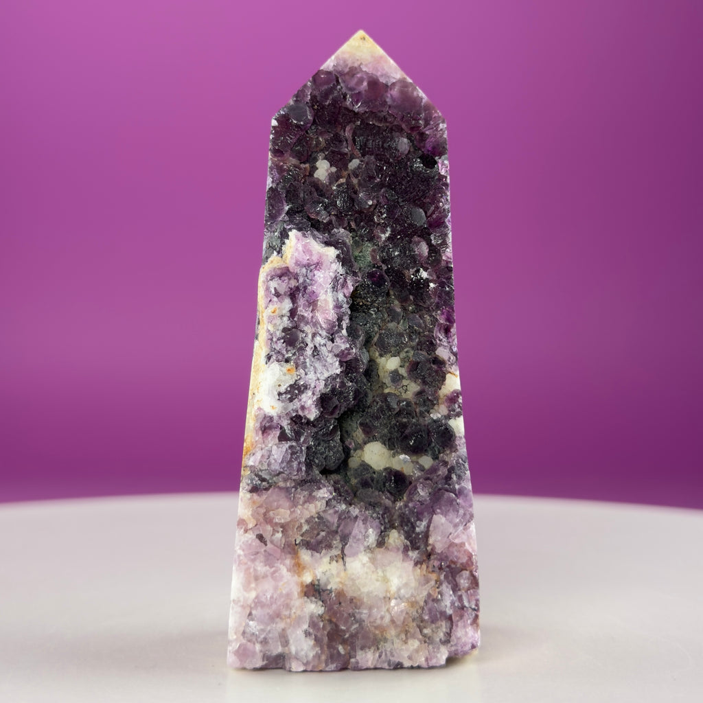 Purple Fluorite Druzy Tower with Natural Matrix – 163g