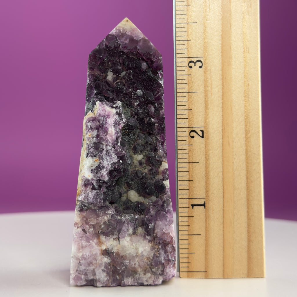 Purple Fluorite Druzy Tower with Natural Matrix – 163g