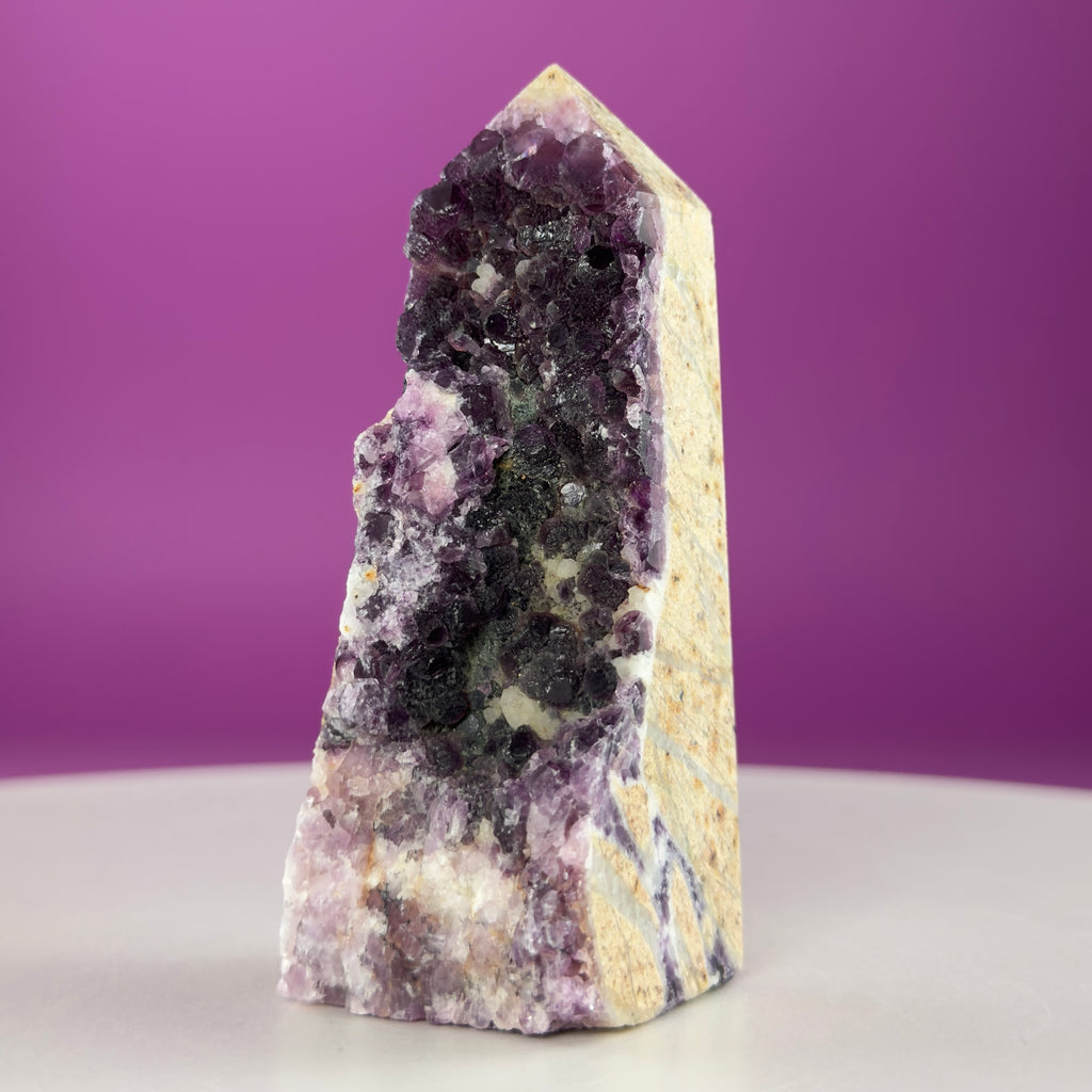 Purple Fluorite Druzy Tower with Natural Matrix – 163g