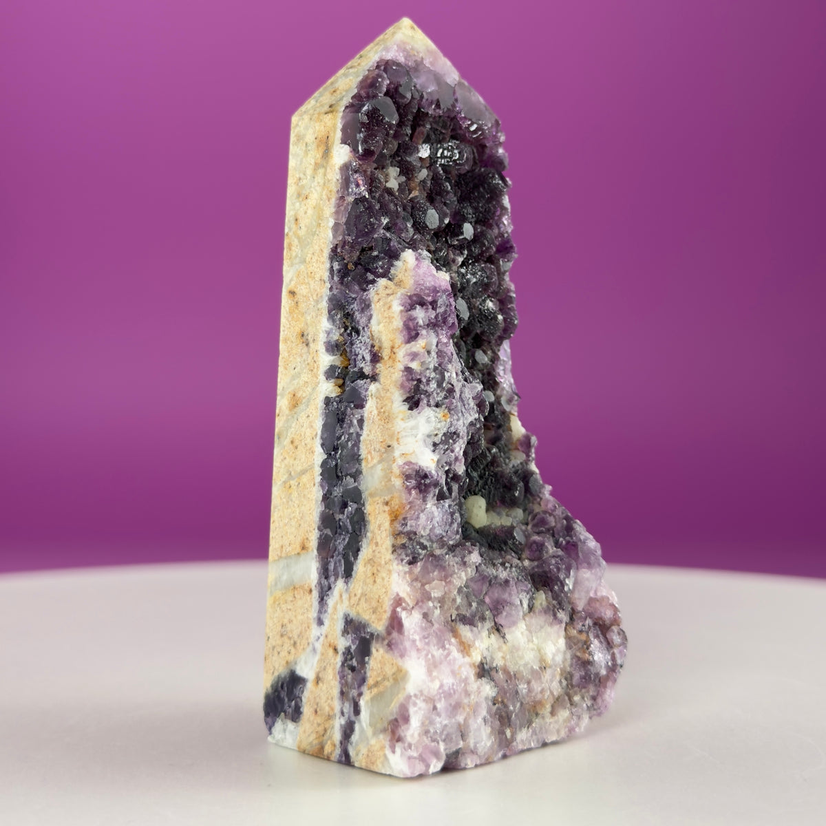 Purple Fluorite Druzy Tower with Natural Matrix – 163g