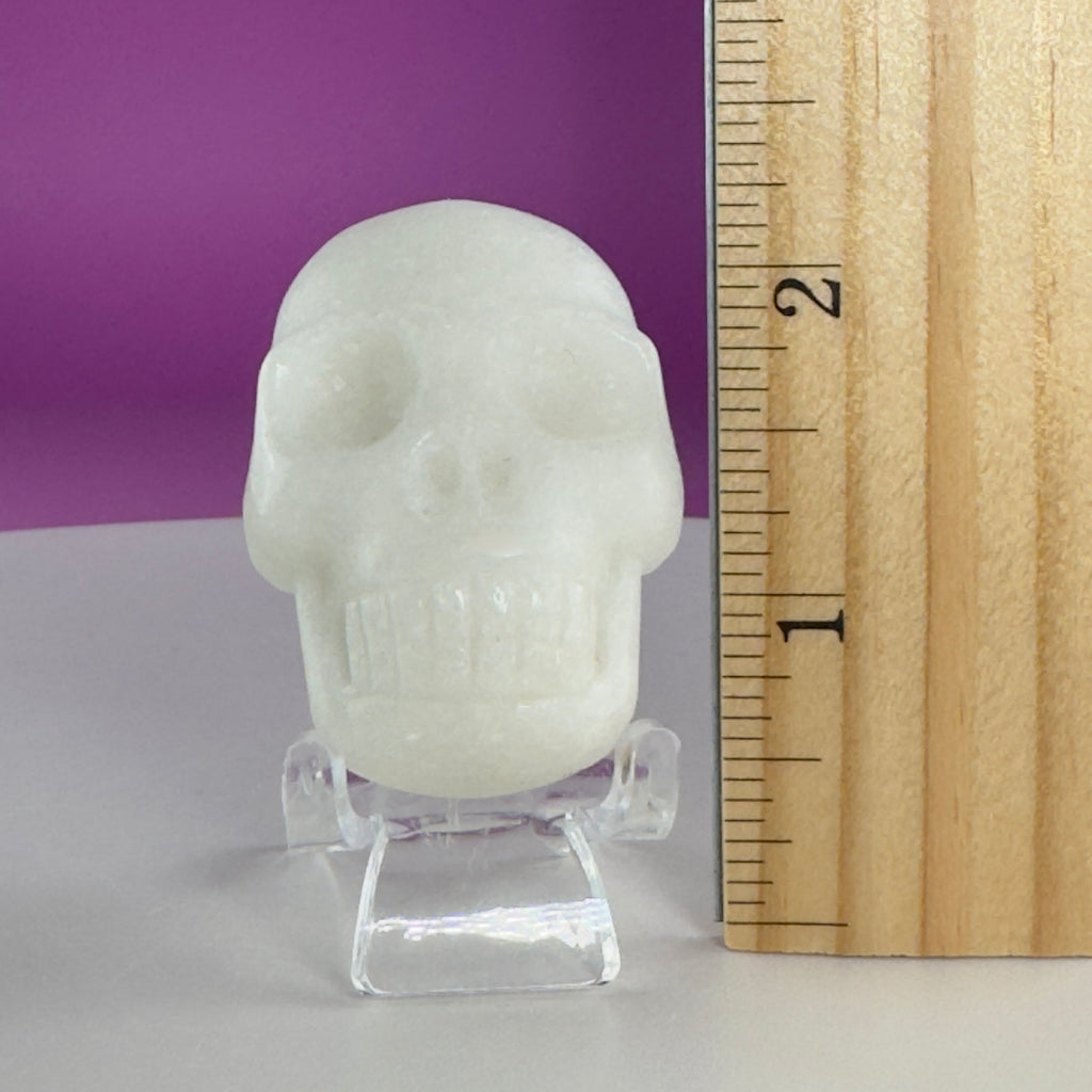 White Jade Mini Double Skull with Acrylic Stand
