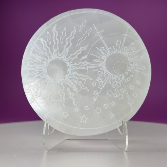 Selenite Sun Moon Charging Plate (Includes Acrylic Stand)
