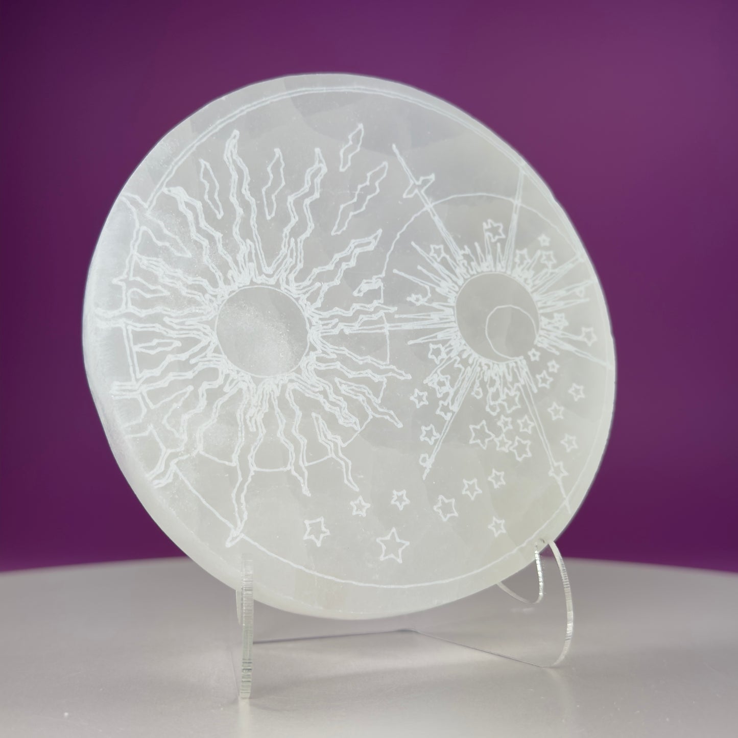 Selenite Sun Moon Charging Plate (Includes Acrylic Stand)