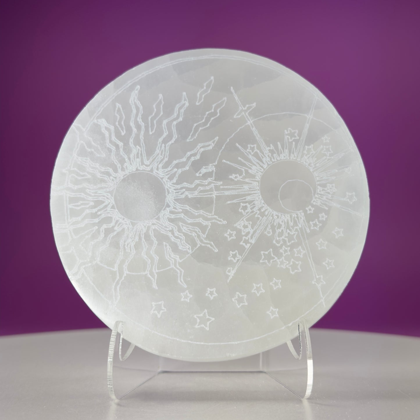 Selenite Sun Moon Charging Plate (Includes Acrylic Stand)
