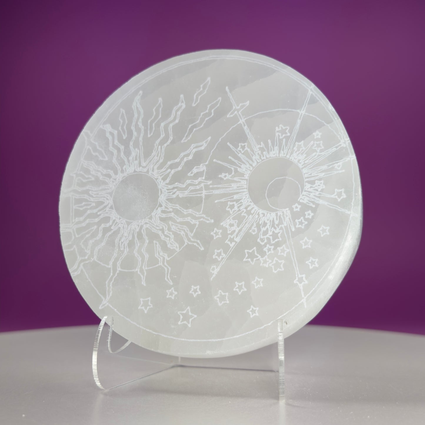 Selenite Sun Moon Charging Plate (Includes Acrylic Stand)