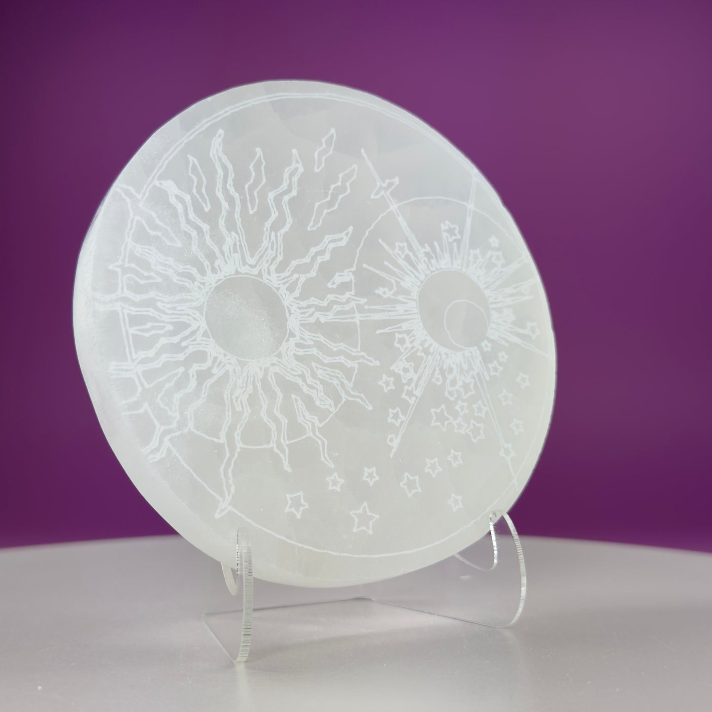 Selenite Sun Moon Charging Plate (Includes Acrylic Stand)