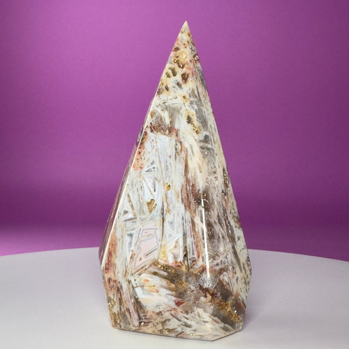 Brazilian Sagenite Agate Diamond Flame – 408g Crystal Carving