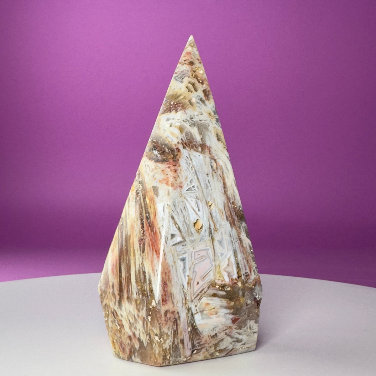 Brazilian Sagenite Agate Diamond Flame – 408g Crystal Carving