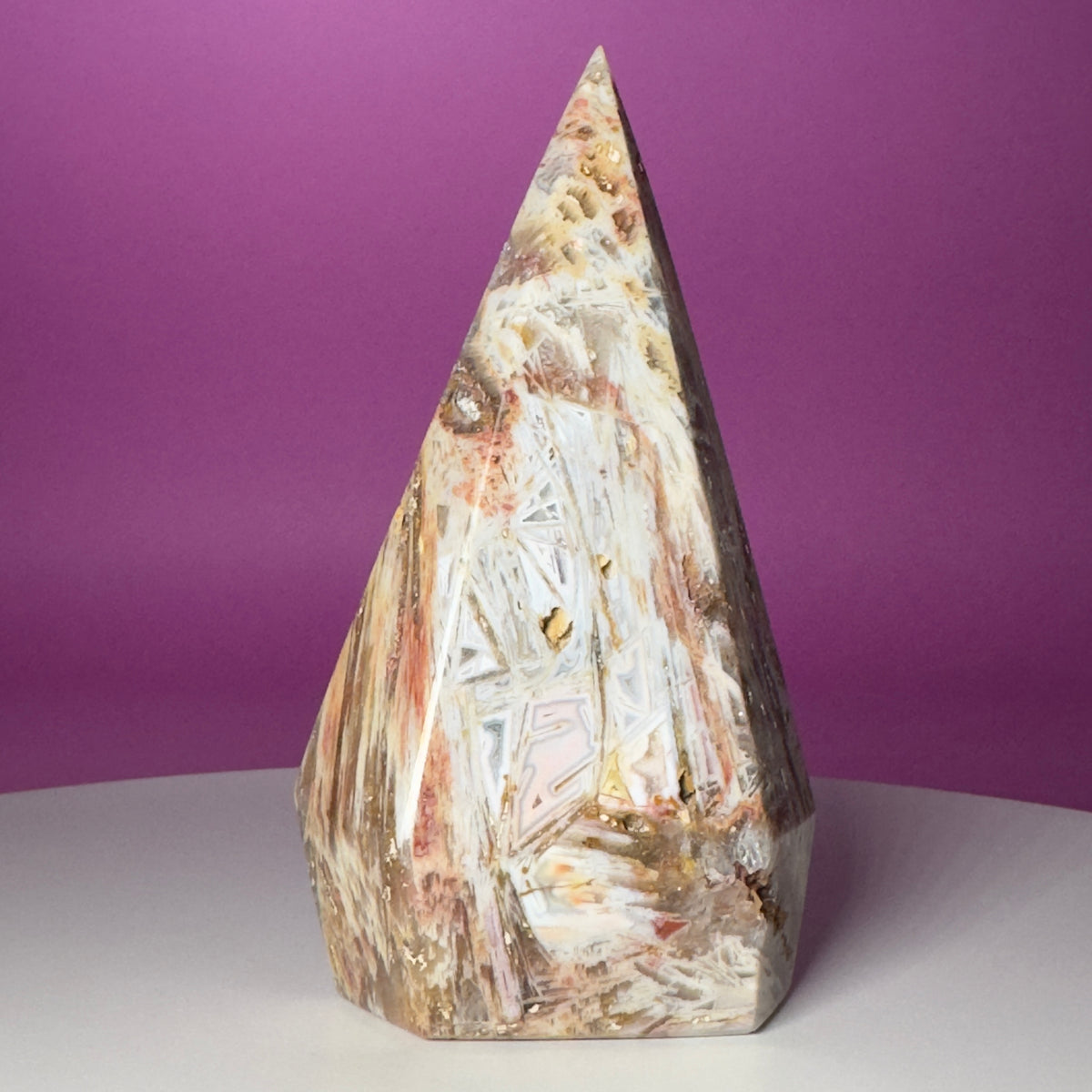 Brazilian Sagenite Agate Diamond Flame – 408g Crystal Carving