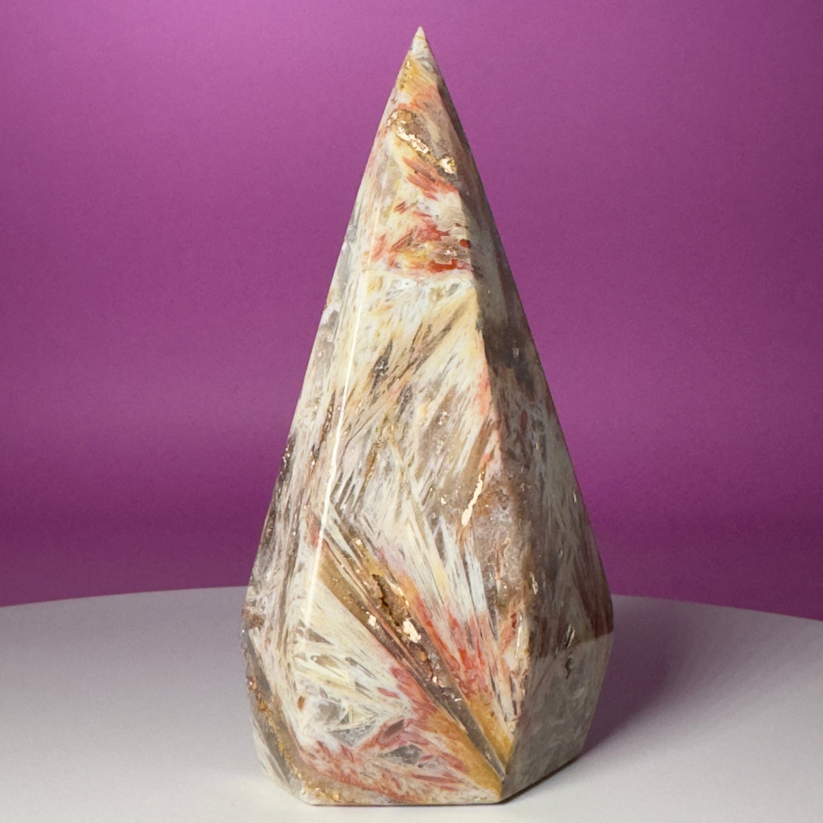 Brazilian Sagenite Agate Diamond Flame – 408g Crystal Carving