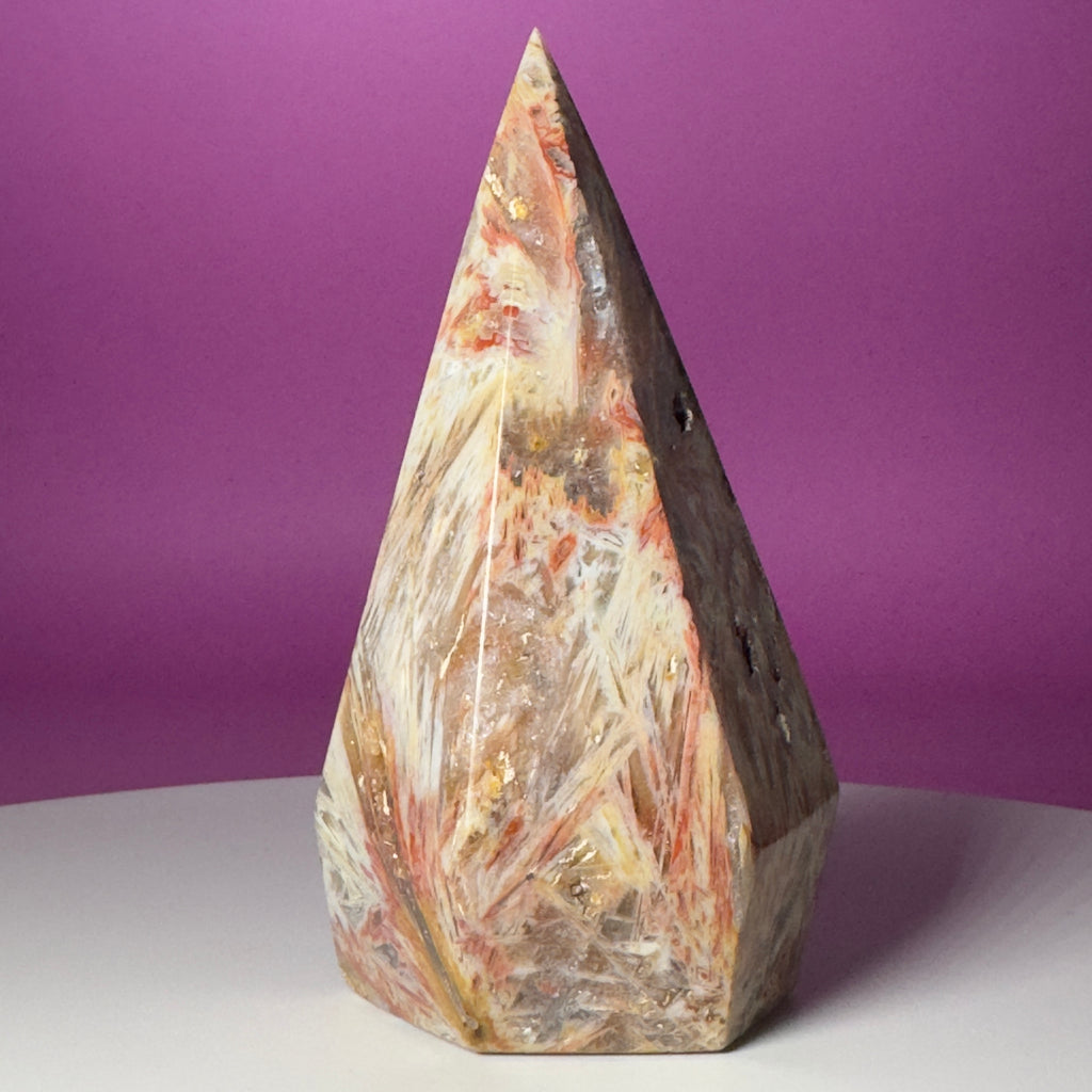 Brazilian Sagenite Agate Diamond Flame – 408g Crystal Carving