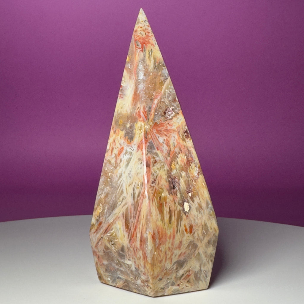 Brazilian Sagenite Agate Diamond Flame – 408g Crystal Carving
