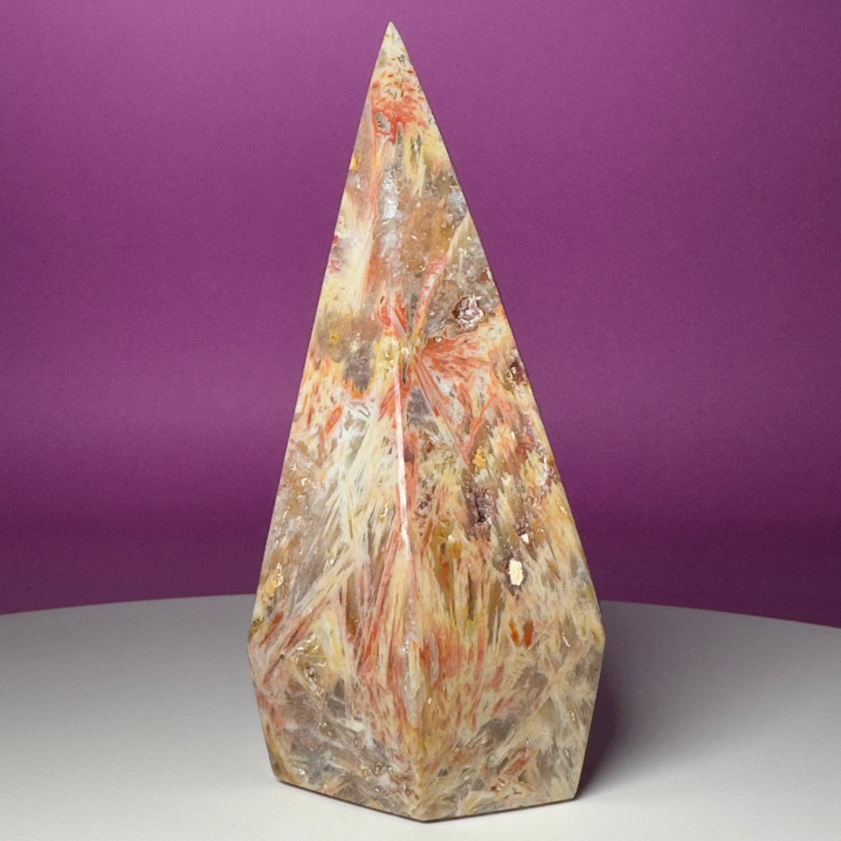 Brazilian Sagenite Agate Diamond Flame – 408g Crystal Carving
