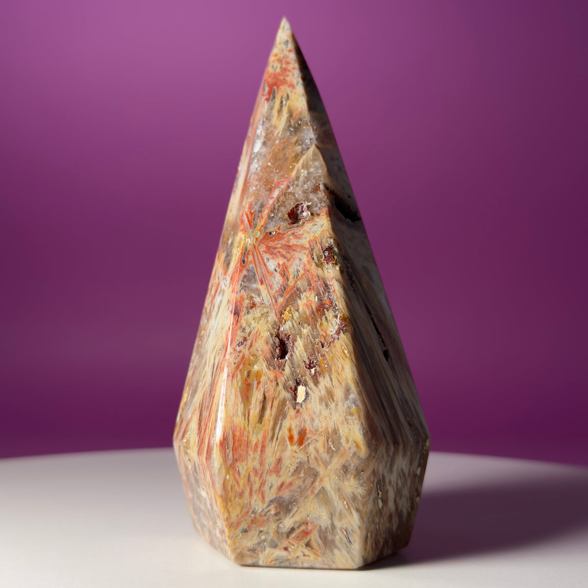 Brazilian Sagenite Agate Diamond Flame – 408g Crystal Carving