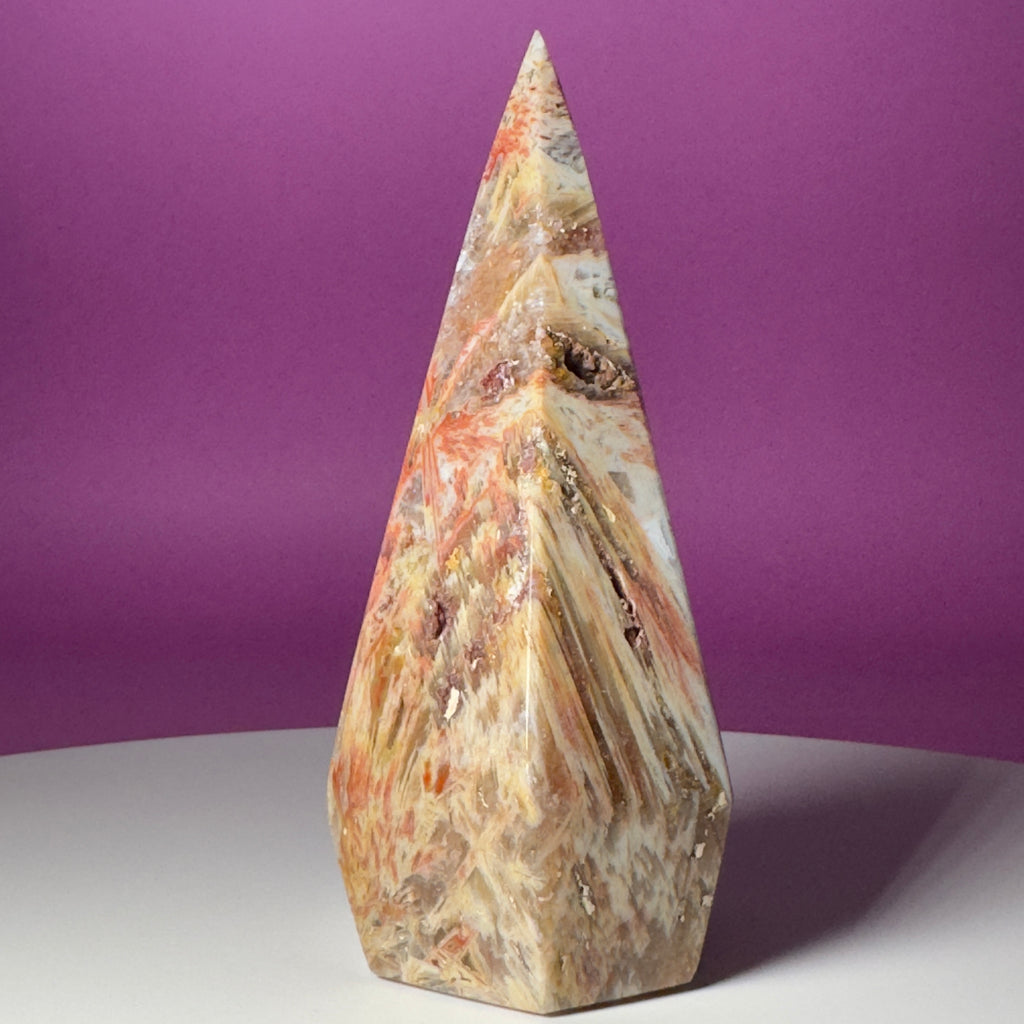 Brazilian Sagenite Agate Diamond Flame – 408g Crystal Carving