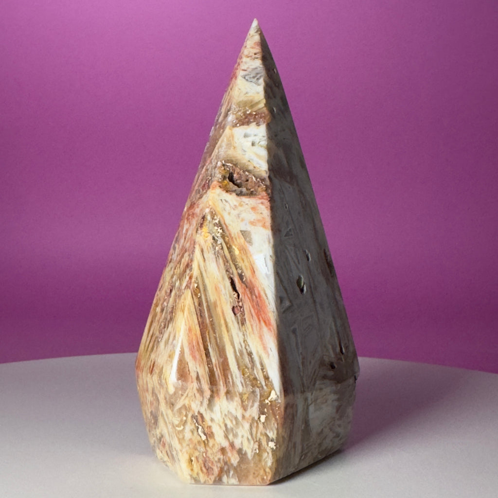 Brazilian Sagenite Agate Diamond Flame – 408g Crystal Carving