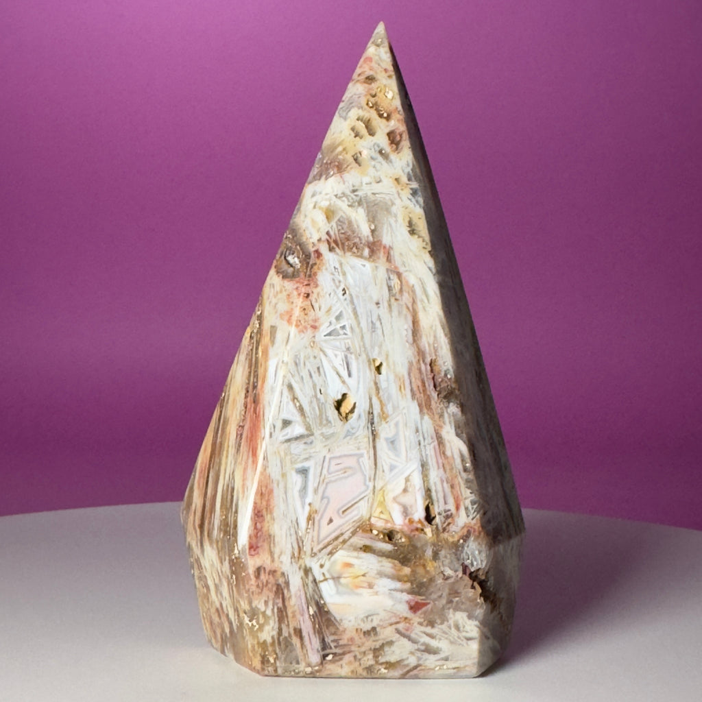 Brazilian Sagenite Agate Diamond Flame – 408g Crystal Carving
