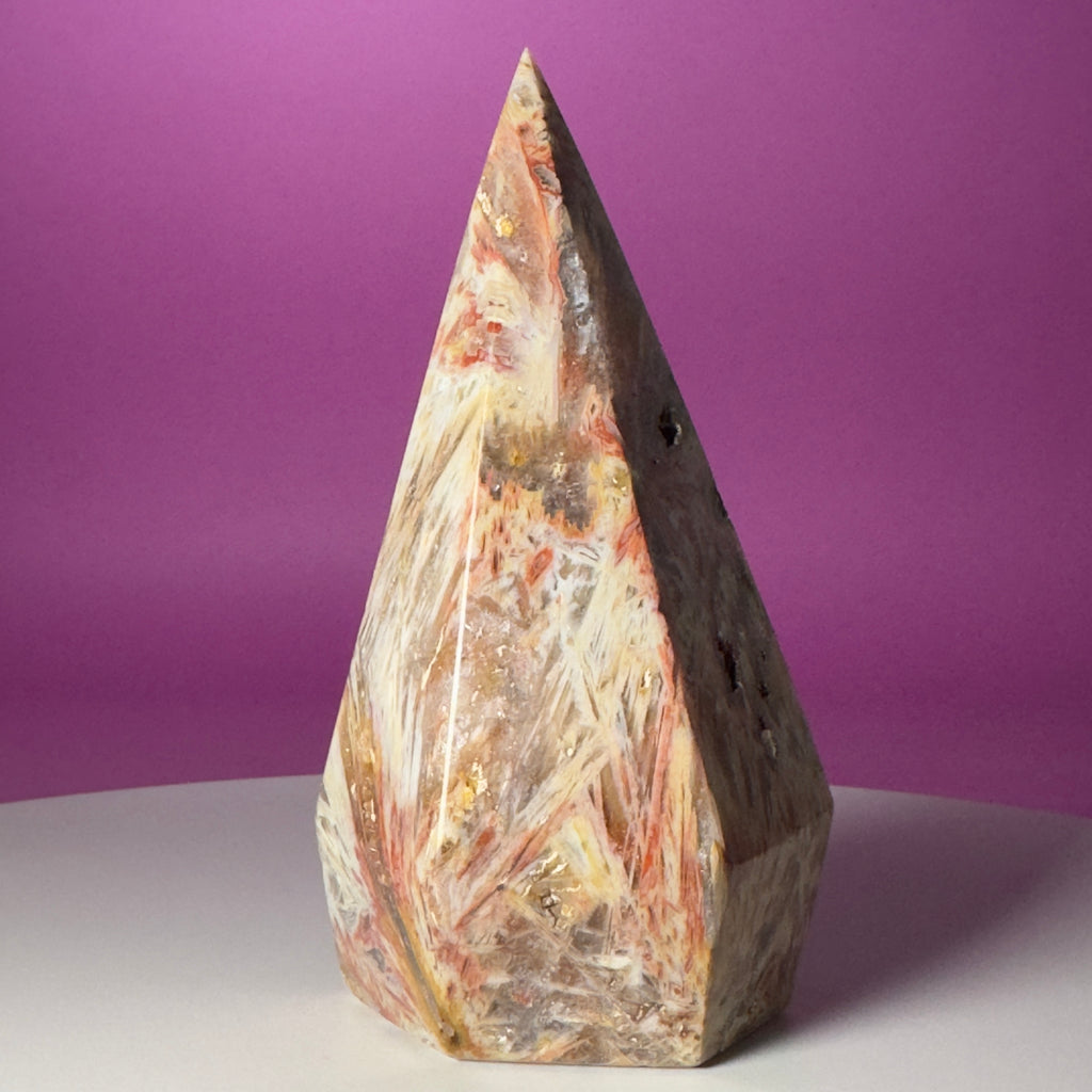 Brazilian Sagenite Agate Diamond Flame – 408g Crystal Carving